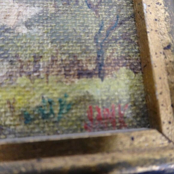 Vintage Miniature Oil Painting Landscape Church Gold Frame Signed Original - Picture 7 of 9